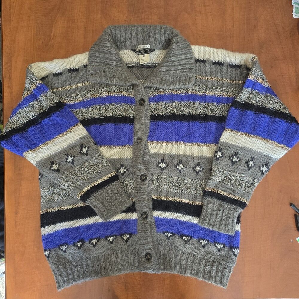 Mizar Mens Vintage LS Mohair Wool Blend Button Front Cardigan Sweater 44